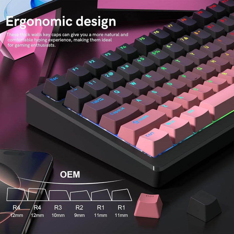 Rainy75 PBT Key caps, Double Shot Shine Through Custom Keycaps, Gradient Keycaps Cherry Profile, Minimalist Style Keyboard Keycap for Mechanical Keyboard (Pink) - Image 2